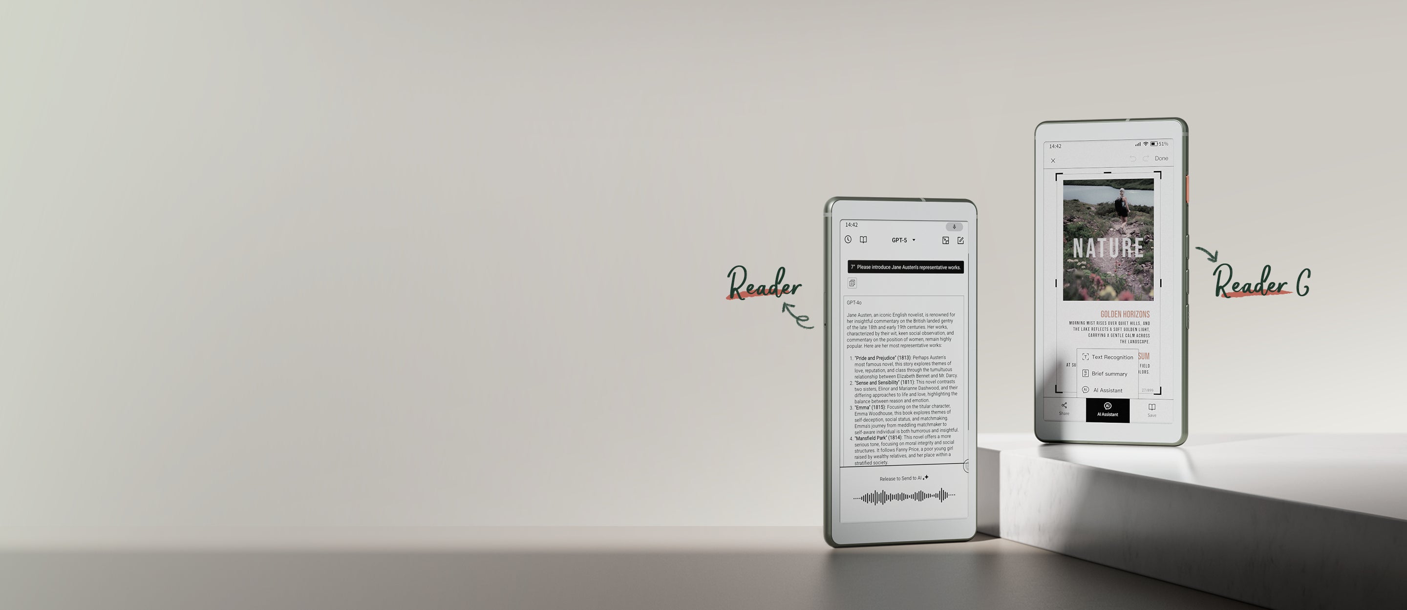 Two viwoods AiPaper reader series on a light gray surface with a white background